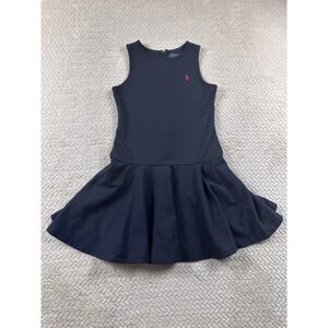 Polo Ralph Lauren Polo Dress Girls Medium 8-10 Navy Blue Ruffle Pink Pony Summer
